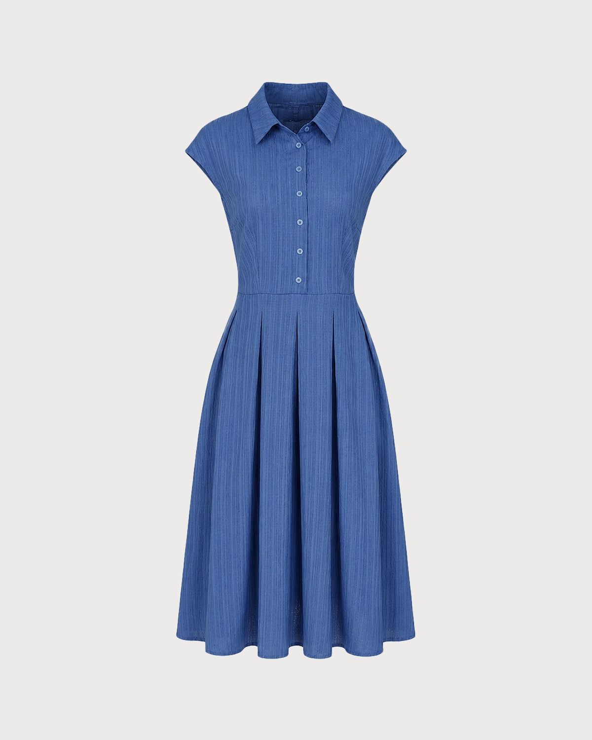 Vestido midi con cuello azul y botones