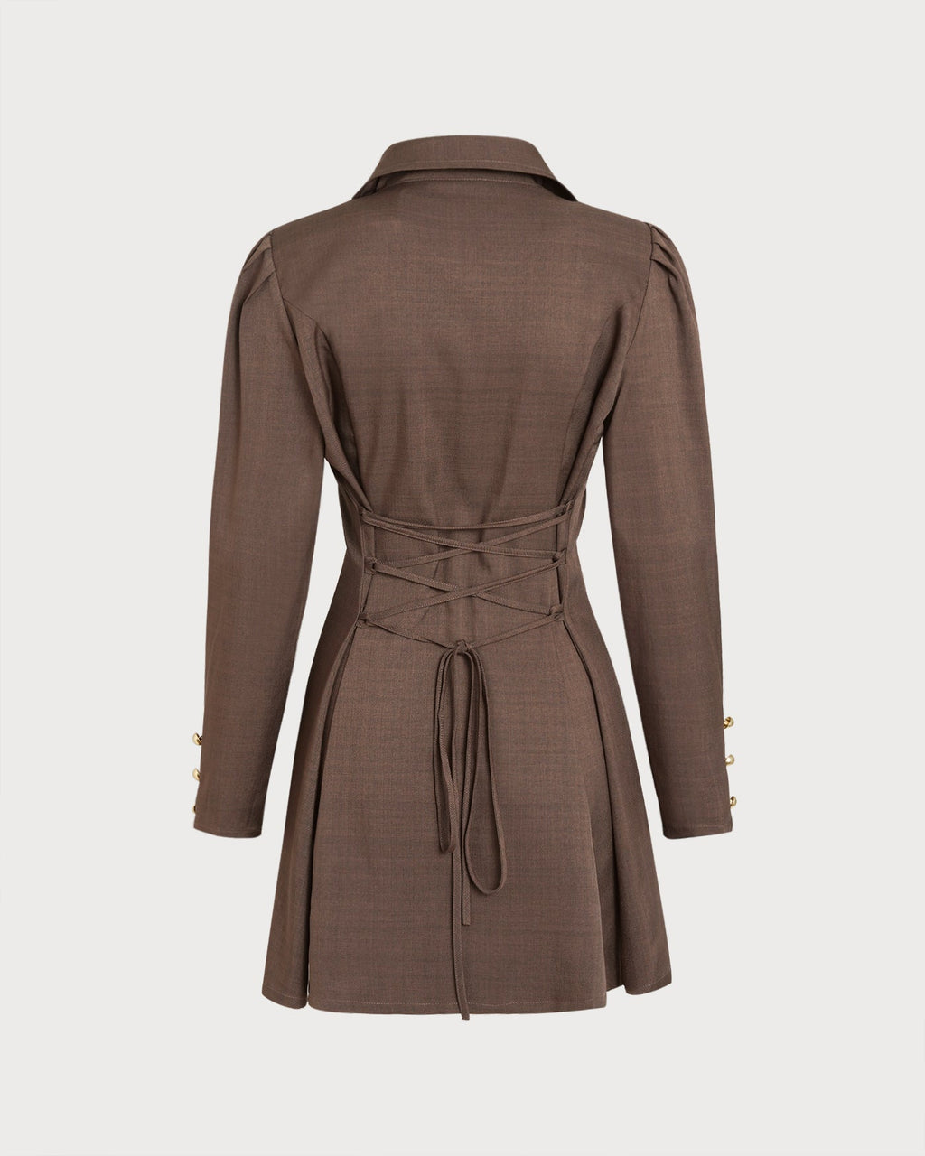 Vestido corto marrón con lazo y botones