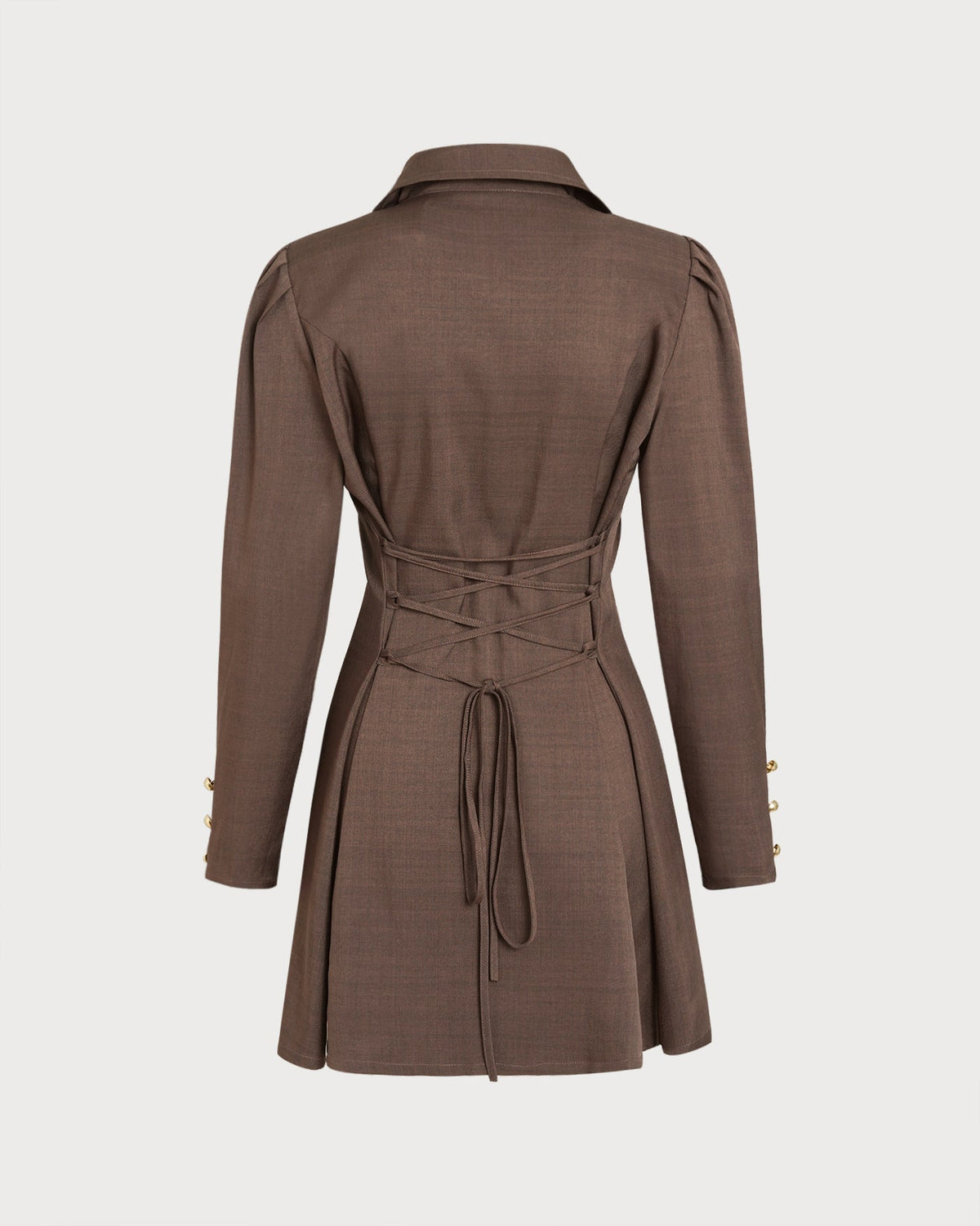 Vestido corto marrón con lazo y botones