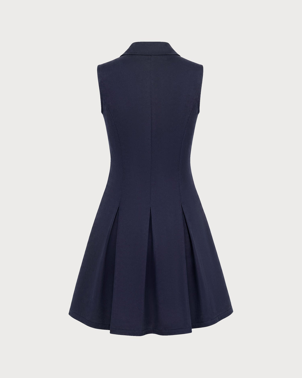 Vestido mini sin mangas con cuello azul marino y botones