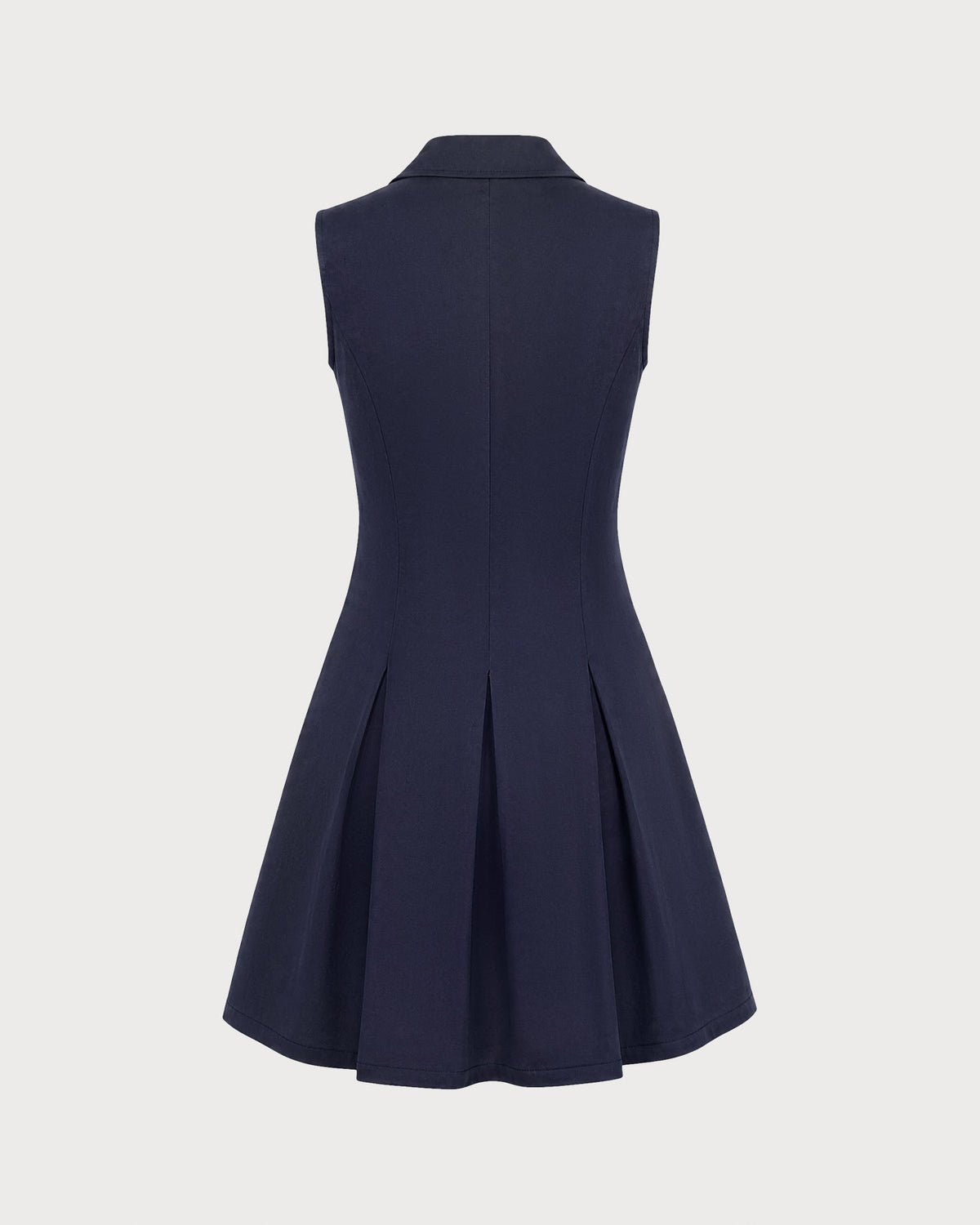 Vestido mini sin mangas con cuello azul marino y botones