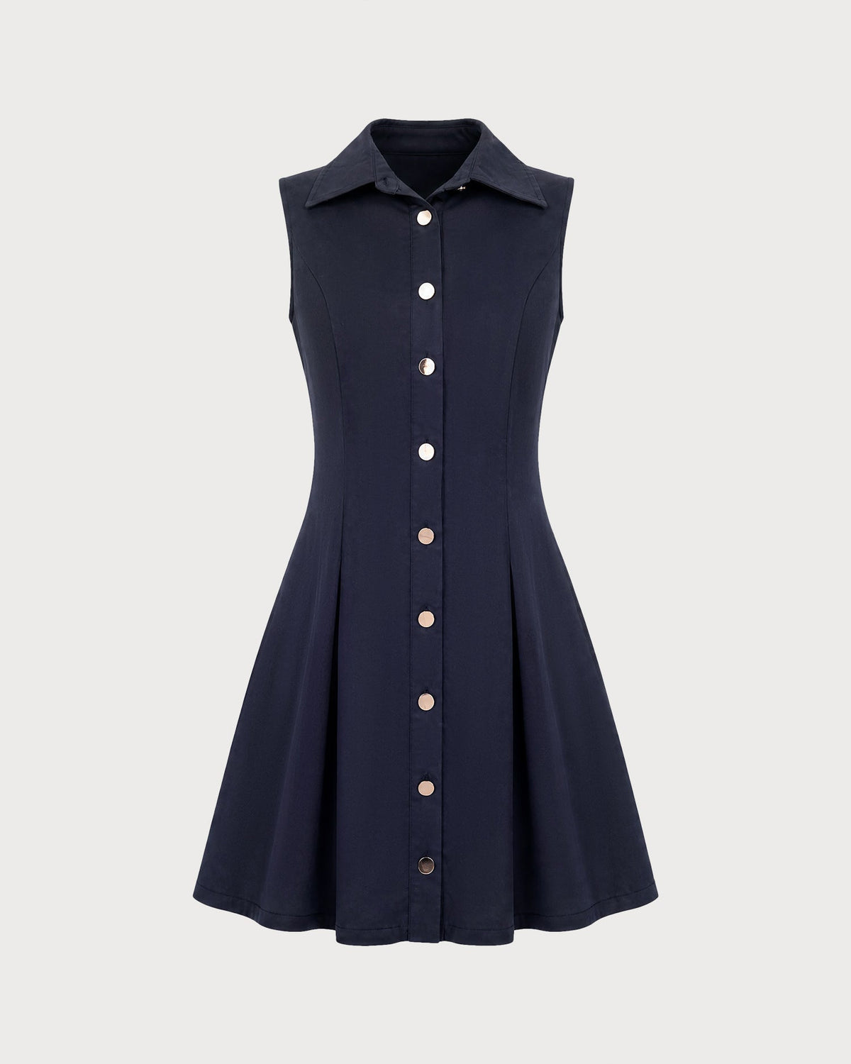 Vestido mini sin mangas con cuello azul marino y botones
