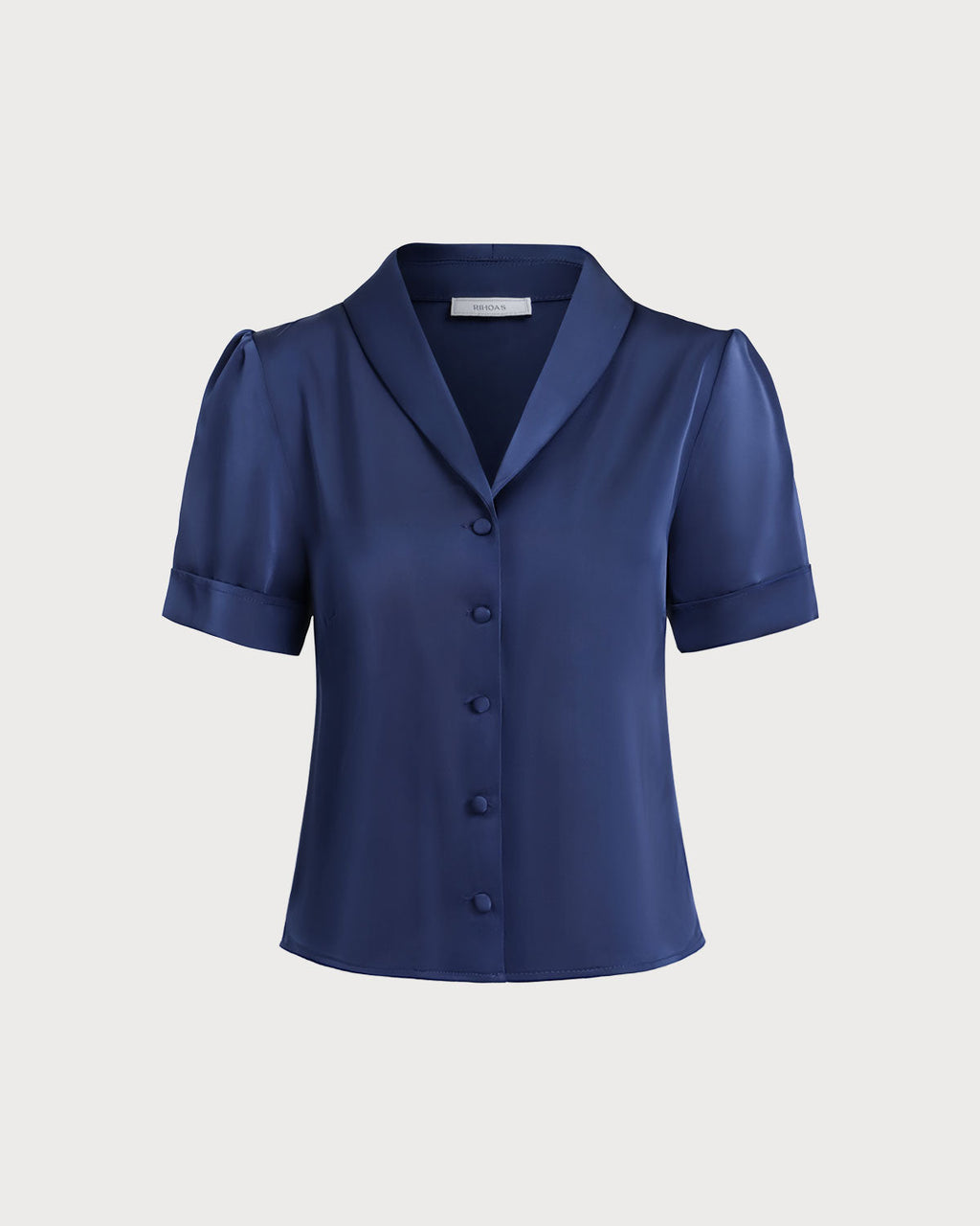Blusa de satén azul marino con botones
