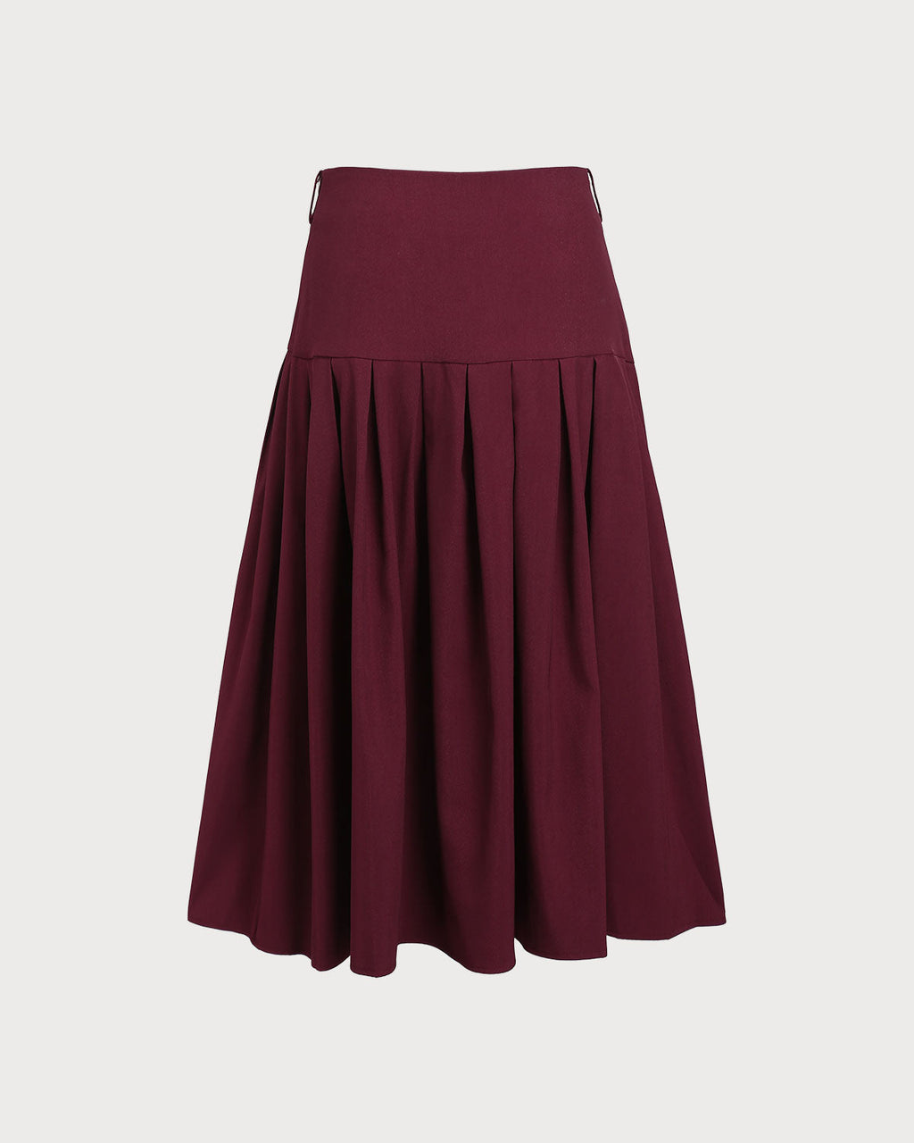 Falda midi plisada de cintura natural en color rojo vino