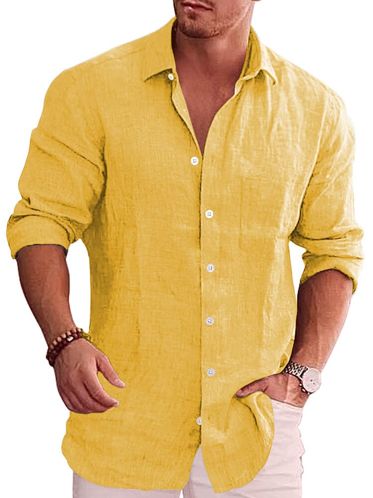 Camisa casual clásica de botones de lino